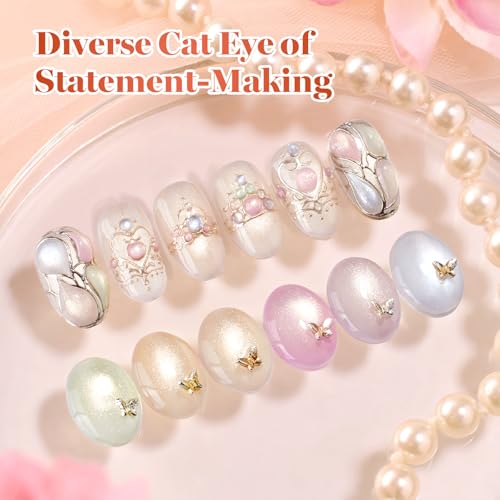 Image of Beetles Cat Eye Gel Nail Polish Set - Glow Forge 6 Colors 0.5Oz Full Size Glitter Gel Polish Kit Nude Pink Purple Blue Green Magnetic Effect Soak Off UV Salon at Home Manicure Gift