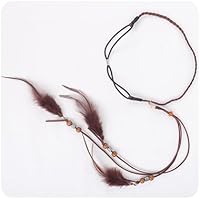 Vista 1 de Jumwrit Diadema de plumas bohemia, diadema india, hippie, gitana, tocado con borlas, cuerda de cáñamo ajustable, diadema con cuentas, accesorios