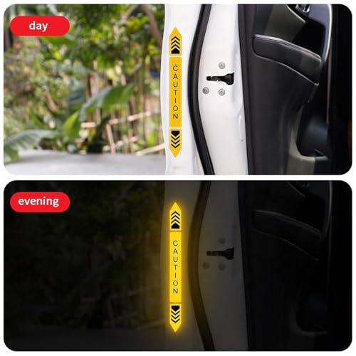 Image of Car Door Open Reflective Stickers for Cars & Bikes, Side Marker Bumper Fender Night Visibility Safety Warning Reflector Strips Waterproof Self Adhesive Universal Fit (Pack of 4, Yellow)