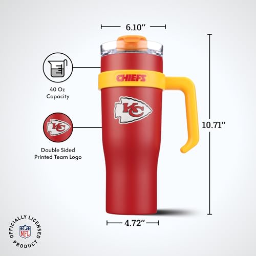 Image of The Memory Company Officially Licensed 46oz Team Color Slim Tumbler with Straw and Handle, Kansas City Chiefs