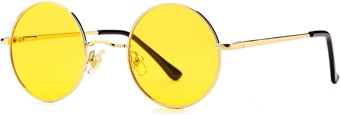 Gleyemor Polarized Round Sunglasses for Men Women Hippie Small Circle Glasses Red Yellow Lenses - Image 2