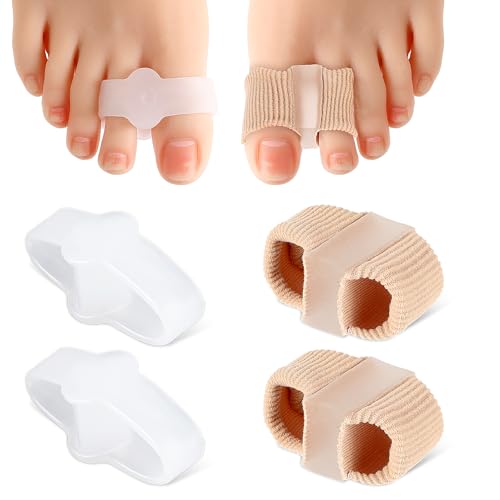 Image of Ptwola 4pcs Gel Toe Separators Bunion Corrector with 2 Loops Big Toe Spacers Overlapping Toes Spacers Hammer Toe Straightener Soft Breathable Elasticity Bunion Spacers for Women Men Relieve Foot Pain