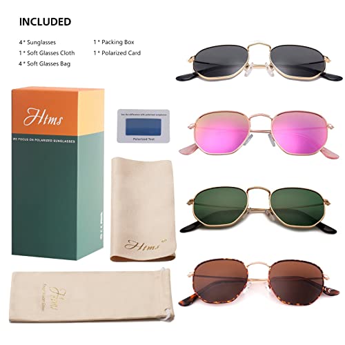 Image of Hipster Hexagonal Polarized Sunglasses Men Women Geometric Square Small Vintage Metal Frame Retro Shade Glasses