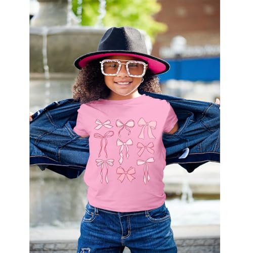 Cute Graphic Shirts for Girls Pink Bow Shirt for Kids Coquette Preppy Clothes Aesthetic Summer Tees Tops for Tweens3