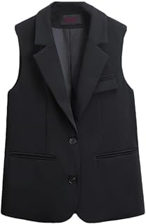 Rfmfkkg Women Suit Vest Top Casual Jackets Pocket Thin Elegant Sleeveless Lapel Collar