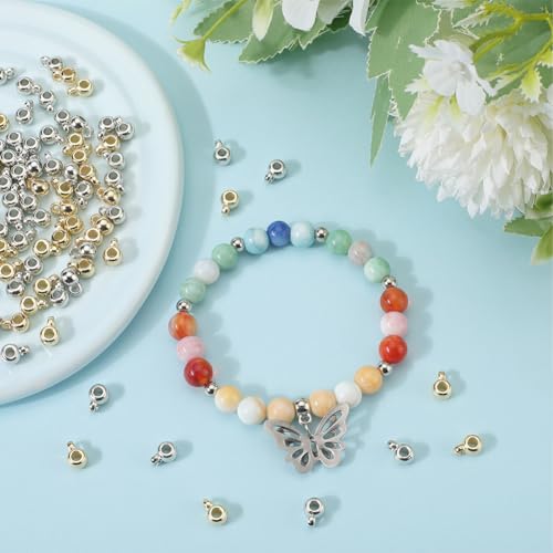 SUNNYCLUE 1 Box 400Pcs Bail Beads Charms Bails Beads Silver Gold Plastic Tube with Loop Rondelle Spacer Connector Links for Jewellery Making Accessories DIY Bracelet Necklace - Image 4
