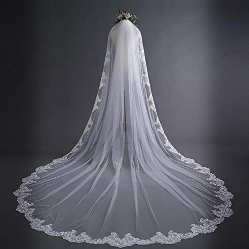 HHveil Velo da Sposa Avorio 3M Cattedrale Lungo Ricamato Pizzo Bellissimo Appliques Velo della Sposa Nozze Accessori, 3 * 3m