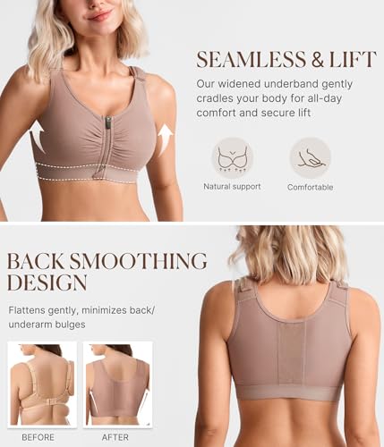 Image of BRABIC Zip Front Closure Everyday Bras for Women Post Sugery Compression