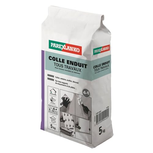 Parexlanko - Colle Enduit Tous Travaux - Gris - 4 en 1 - Pour reboucher, lisser, coller, monter - Cloisons et murs intérieurs - Prêt à gâcher - 5kg