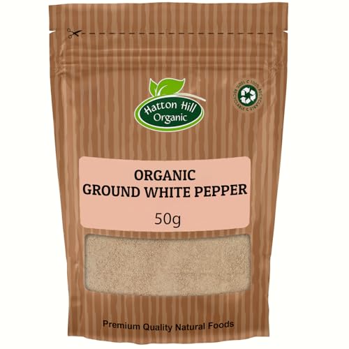 Organic Ground White Pepper 50g by Hatton Hill Organic | Milled Powder Aromatic Spice for Gourmet Cooking