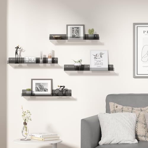 Image of upsimples 4 Pcs 15 inch Acrylic Shelves for Wall Decor and Display, Clear Black