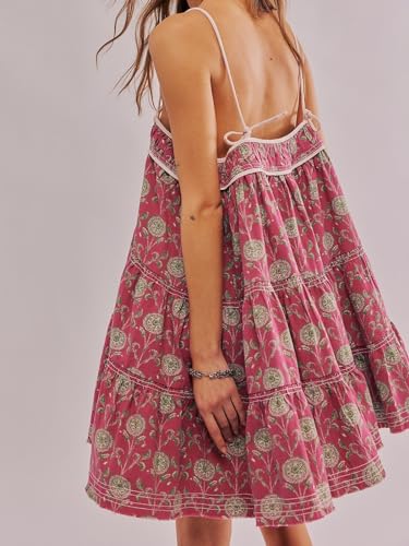 OFSOAK Women's Adjustable Spaghetti Strap Dress Summer Floral Boho Flowy Mini Dresses Wedding Guest Sundress for Beach Red - Image 2