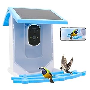 Bird Feeder with Camera, Gookit Smart AI Identify 12000+ Bird 1920HD Outdoor WiFi Solar Camera, Fully Color Night Watching Birds, Auto Capture Bird Videos with 32G Card(Blue)