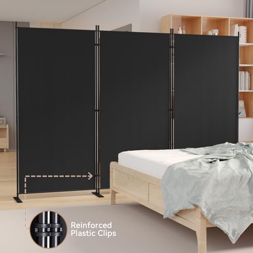 Image of C-Hopetree 3 Panels Room Divider, 6 Ft Tall Indoor Folding Privacy Screen, Portable Partition Separator, Freestanding Separation Temporary Wall for Office, Bedroom, 102 inch W X 71 inch H, Black