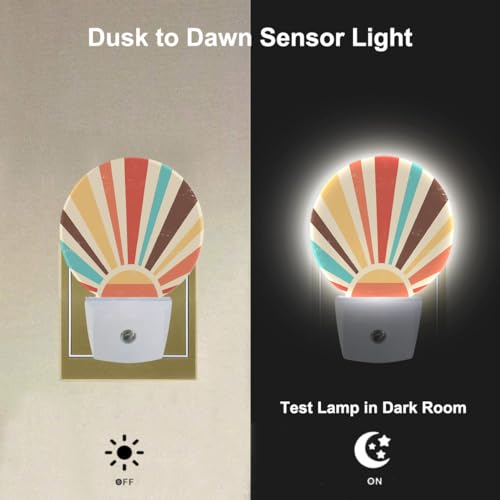 Image of Boho Sun Night Lights Plug into Wall Abstract Sunshine Mid Century Modern Sun LED Dusk to Dawn Plug-in Nightlight Auto Sensor for Bedroom Bathroom Hallway Living Room