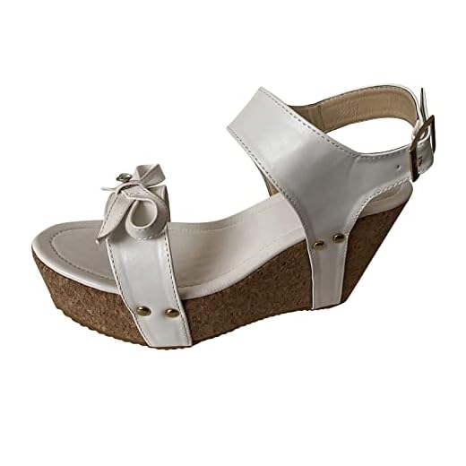 CsgrFagr Ladies Fashion Solid Color Leather Diamond Bow Buckle Waterproof Platform Slope Heel Platform Wedges Wide Width (White, 9)