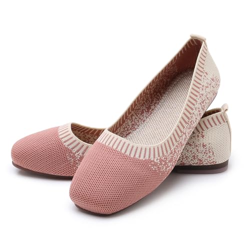 Image of RVROVIC Women's Knit Square Toe Ballet Flats, Slip‑On Casual Flat Shoes