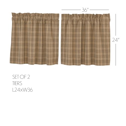 VHC-Brands-Farmhouse-Kitchen-Window-Curtains-Sawyer-Mill-Plaid-Tan-Tier-Pair-24-Inches-Length-Charcoal-Black VHC Brands Farmhouse Kitchen Window Curtains Sawyer Mill Plaid Tan Tier Pair 24 Inches Length Charcoal Black