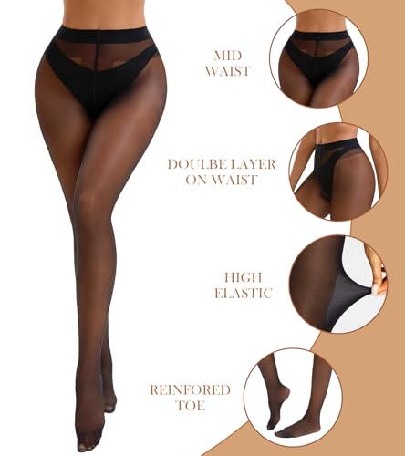 Stockings for Women, 40D Sheer Tights, Mid Waist Control Top Pantyhose Hosiery4
