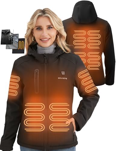 SOLJIKYE Heated Jacket for Women with 12V 20000 mAh Battery Pack, Women
