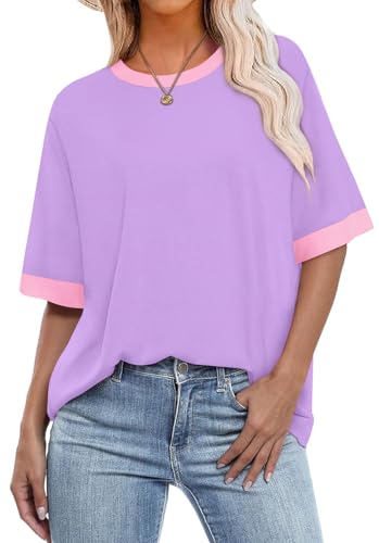 OFEEFAN Summer Tops for Women 2025 Short Sleeve Shirts Dressy Casual Crew Neck Tshirts Fashion