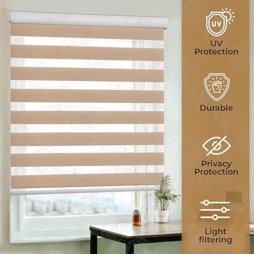 Image of ABOUT SPACE Window Blinds - 3 x 7 ft Zebra Roller Blinds for Windows for Light Filtering, Privacy, UV Protection Corded Roll Up Curtain Window Shades for Home, Office, Living Room Kitchen
