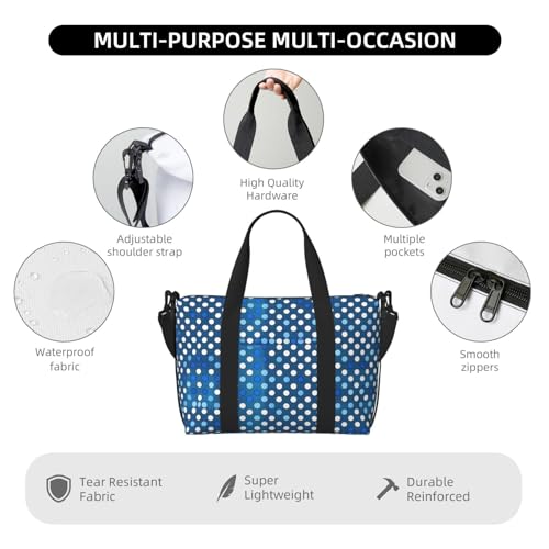 Blue Polka Dot Pattern Versatile Personal Item Travel Bags for Women - Spacious Duffel Bags for Traveling, Gym Bags for Men4