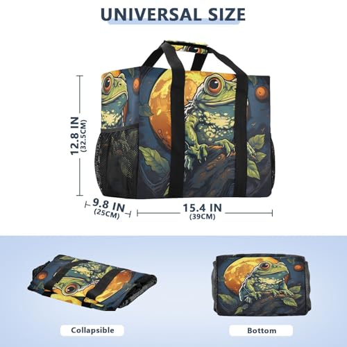 Nander Frogs under Moonlight Foldable Tote Bag Waterproof Sandproof Women Beach Bag Handbag Gym Bag Travel Shopping Bag2