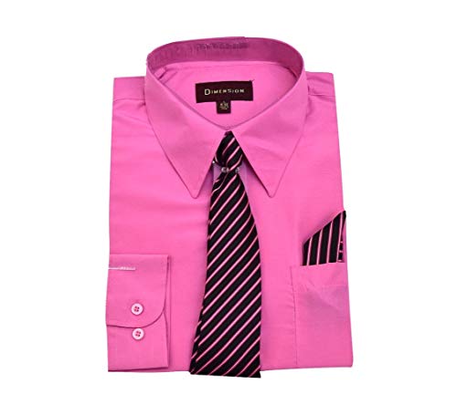 Dimension Men's Solid Color Dress Shirt Button Down with Matching Tie and Handkerchief Long Sleeve for Work Casual Fomal Special Occassion Dress Shirt (Fuchisa, X-Large 17-17.5)