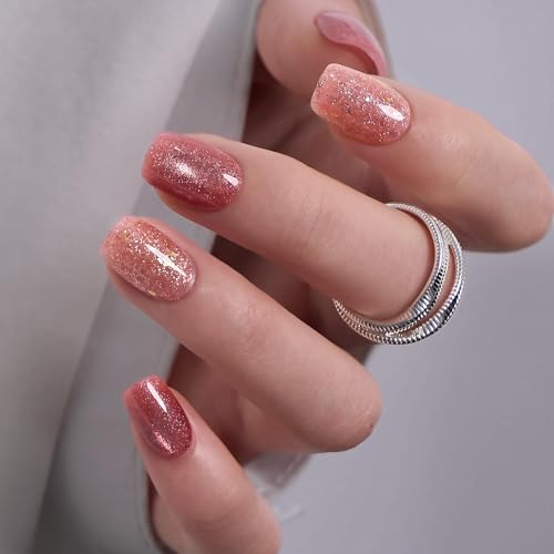 Image of CurvLife Soft Gel Square Press-On Nails Short, Reusable Fake Nails with Glue & Adhesive Tabs, 30PCS Salon-Quality Stick-On Nails for At-Home Manicure (Velvet Stardust)