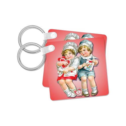 3dRose, Cute Little Girl and Boy Exchanging Valentine Cards, set of 2 Key Chains