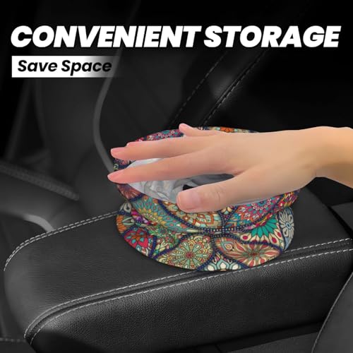 Image of Car Trash Bag Vintage Mandala Floral Waterproof Trash Small Car Can Portable Collapsible Car Garbage Can Hanging for Back Seat Floor or Hanging Headrest Car Decor Road Trip Essentials