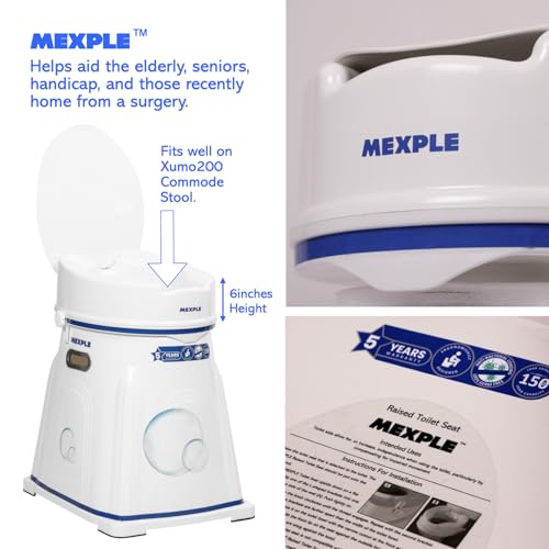 Image of MEXPLE RaiXer6 Raised Toilet Seat Raiser Elevator (6 Inch) (5 Years Warranty) | Plastic Commode Seat Extension | Tool Free Installation | For Handicap, Knee Patients, Old Senior Citizen - White