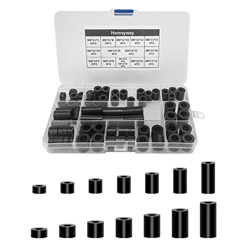 80pcs ABS Round Spacer Washer Assortment Kit Isolation Spacer, for M6,M8 Screws Nylon Non Threaded Column Standoff Support Spacer, with Storage Box (Black)