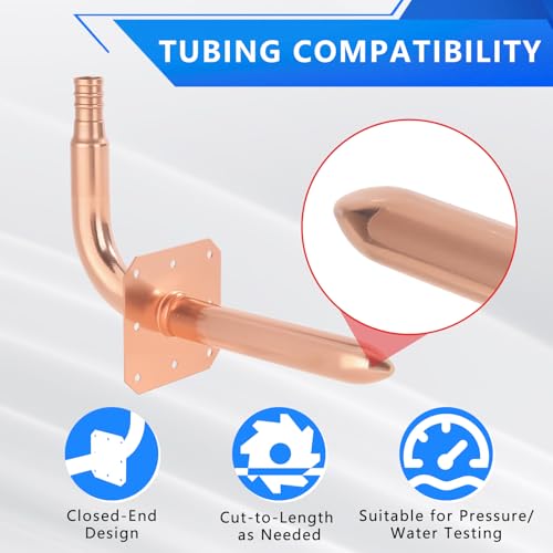 (2-Pack YVSKM) 1/2\" × 6\" Copper PEX Stub-Out Elbow with Flange, Lead-Free Plumbing Fitting for 1/2 Inch Copper Pipe, Closed-End Connector for Water, Heating, and Residential or Commercial Systems