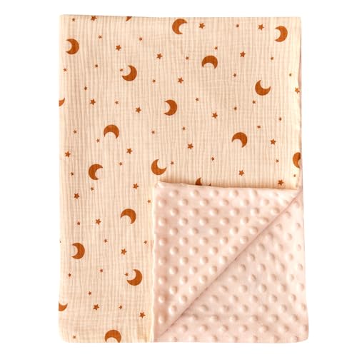 Image of Lotus Karen Baby Blankets for Boys Girls-Soft Nursery Minky Blankets with Star Moon Cotton Front and Dotted Fleece Backing-Printed Bed Throws Newborn 30 x 40 Inch