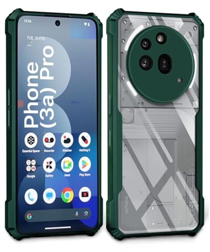 Image of WOW IMAGINE Shock Proof Clear Protective Back Case for Nothing Phone 3a Pro - AirEDGE Technology | 360 Degree Camera Protection | Transparent Hybrid Back Case Mobile Cover - Green