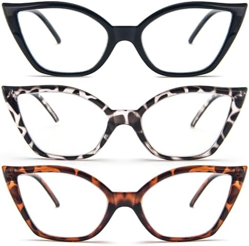 KoKoBin 3 Pack Cat Eye Reading Glasses for Women Blue Light Blocking Eyeglasses Retro Comfortable Readers With Spring Hinges +3.50 - 1
