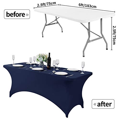 Hezuzo Spandex Table Cover For 6Ft Table Universal Fitted Stretch Tablecloth For Party, Banquet, Wedding And Events-Navy #TOP3