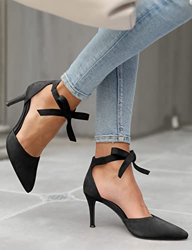 Womens High Heel Pointed Toe Pumps Ankle Tie Classic Office Special Dress Party Shoes3