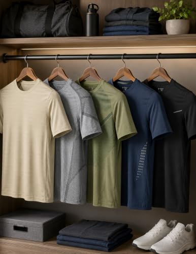 Image of 5 Pack Men's Active Quick Dry Crew Neck T Shirts | Athletic Running Gym Workout Short Sleeve Tee Tops Bulk