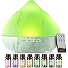Aroma Diffuser with Essential Oils Set, 500 ML Essential Oil Diffuser with Remote Control, Humidifier with 14 Color Lights for Large Room, 4 Timer Setting, Auto Shut-Off Green