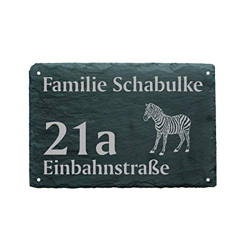 Placa para puerta con número de casa Zebra, nombre y calle (opcional), 22 x 16 cm