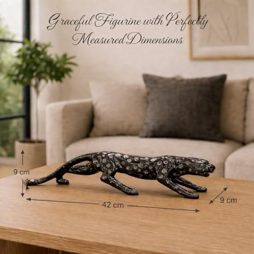 Image of ARMONIA Luxury Black Panther Statue Showpiece for Home Decor 42 cm | Dotted Leopard Figurine with Metallic Finish |Animal Sculpture for Living Room,Office Table,Shelf Decoration (Black, Polystone)