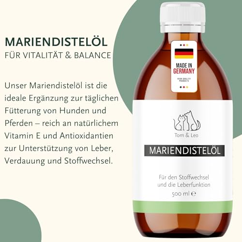 Tom&Leo Mariendistelöl Kaltgepresst 500ml - Für Hunde, Katzen & Pferde