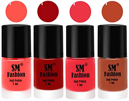 Image of Nail Polish Combo Set (Pack of 4) Quick Dry Gel Finish Nail Paint | Baby Pink,Light Red,Rose Pink,Light Coral | 7 ml Each