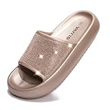 Vayfio Women's Cloud Rhinestone Slide Sandals Platform Glitter Slides Slip On Shower Shoes Outdoor&Indoor House Slippers Rose Gold 07