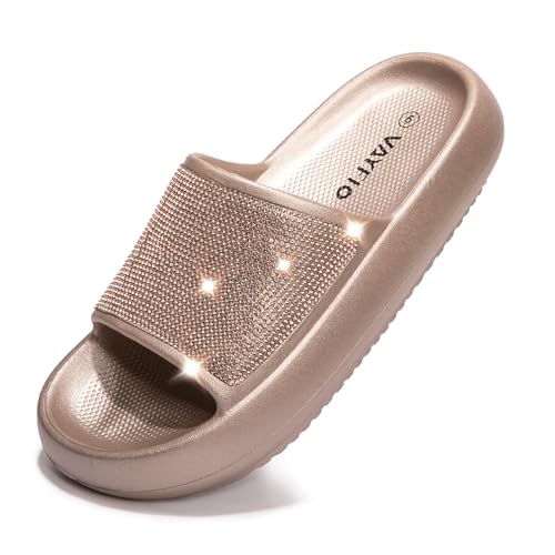 Image of Women's Cloud Rhinestone Slide Sandals Platform Glitter Slides Slip On Shower Shoes Outdoor&Indoor House Slippers