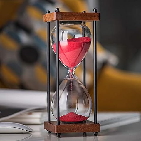 Large Hourglass Timer 60 Minute, Decorative Wooden Sandglass, Red Cover