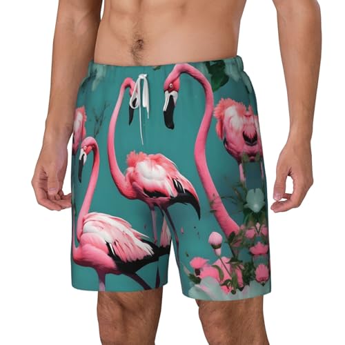Flamingo Flowers Print Mens Swim Shorts Trunks Inseam Compression Liner Quick Dry Zipper Pocket2